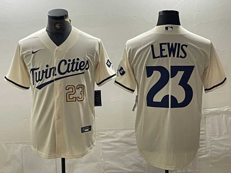 Men%27s Minnesota Twins #23 Royce Lewis Number Cream Cool Base Stitched Baseball Jerseys